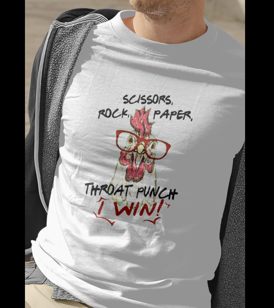 Scissors Rock Paper Throat Punch I Win Chicken Wearing Glasses T-Shirt