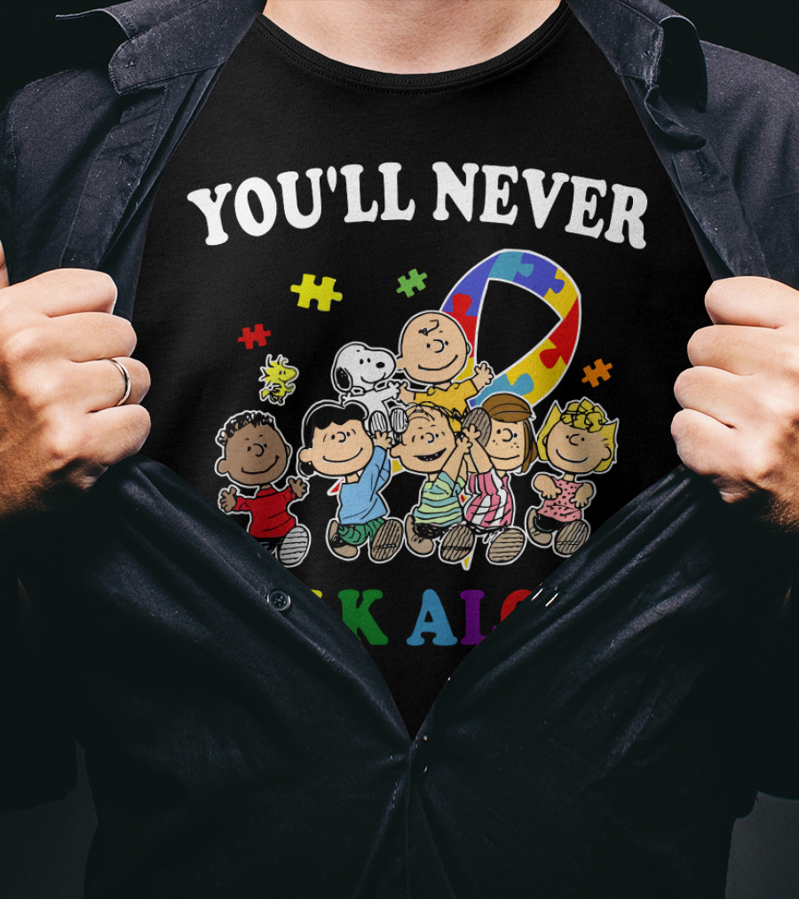You'll Never Walk Alone Snoopy Autism Awareness Peanuts Puzzle Piece T-Shirt