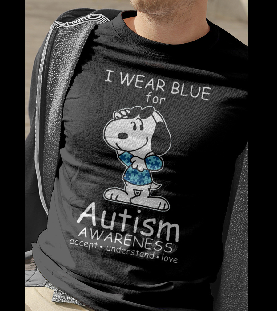 Snoopy I Wear Blue For Autism Awareness Accept Understand Love Peanuts T-Shirt