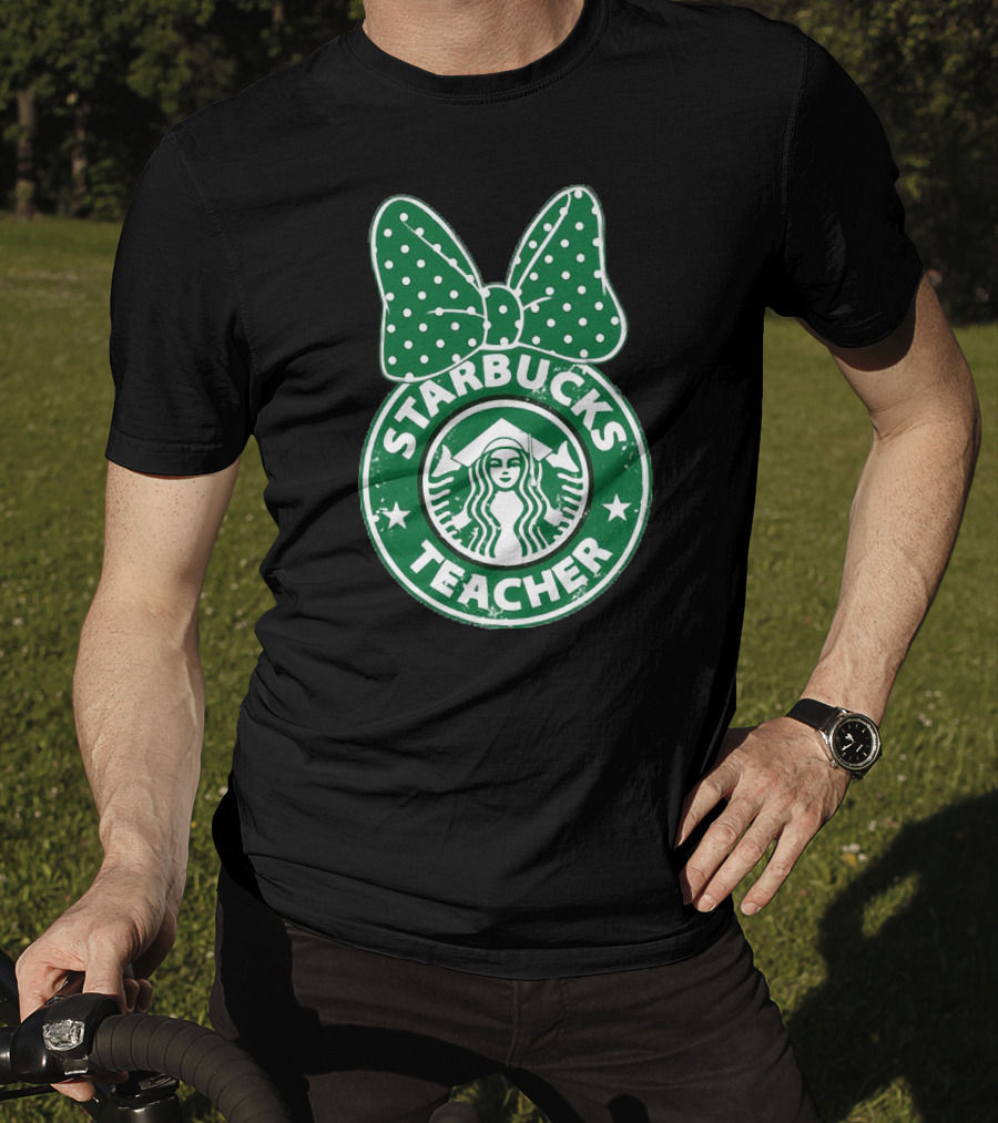 Starbucks Teacher Mickey Ears Polka Dot Bow T-Shirt