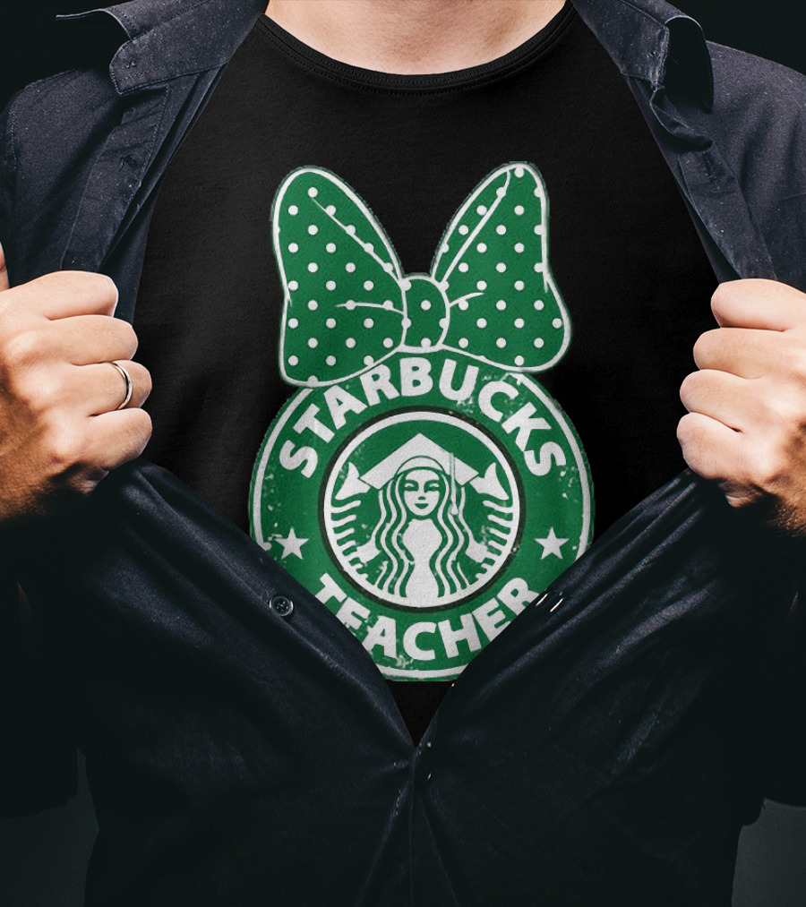 Starbucks Teacher Mickey Ears Polka Dot Bow T-Shirt