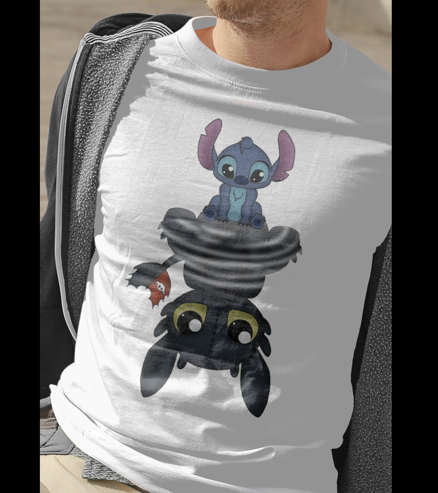 Stitch Sitting On Toothless Animation Crossover T-Shirt