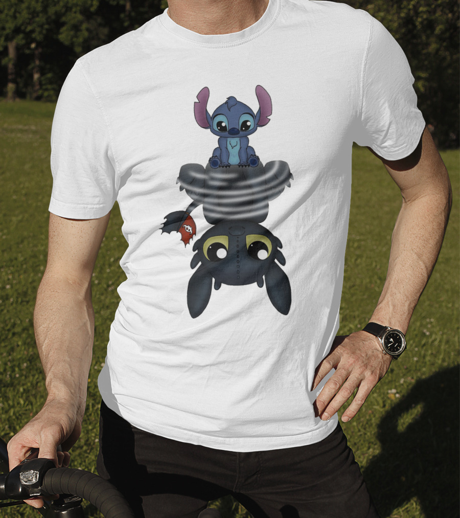 Stitch Sitting On Toothless Animation Crossover T-Shirt