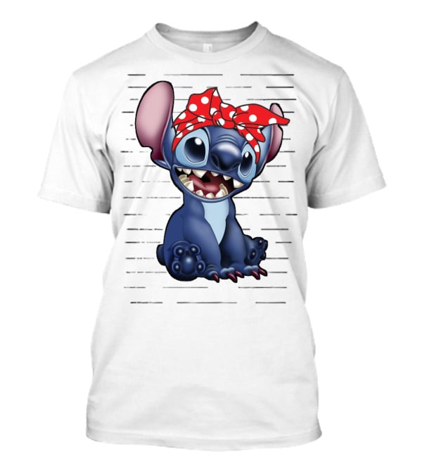 Stitch Disney Character With Red Polka Dot Headband T-Shirt