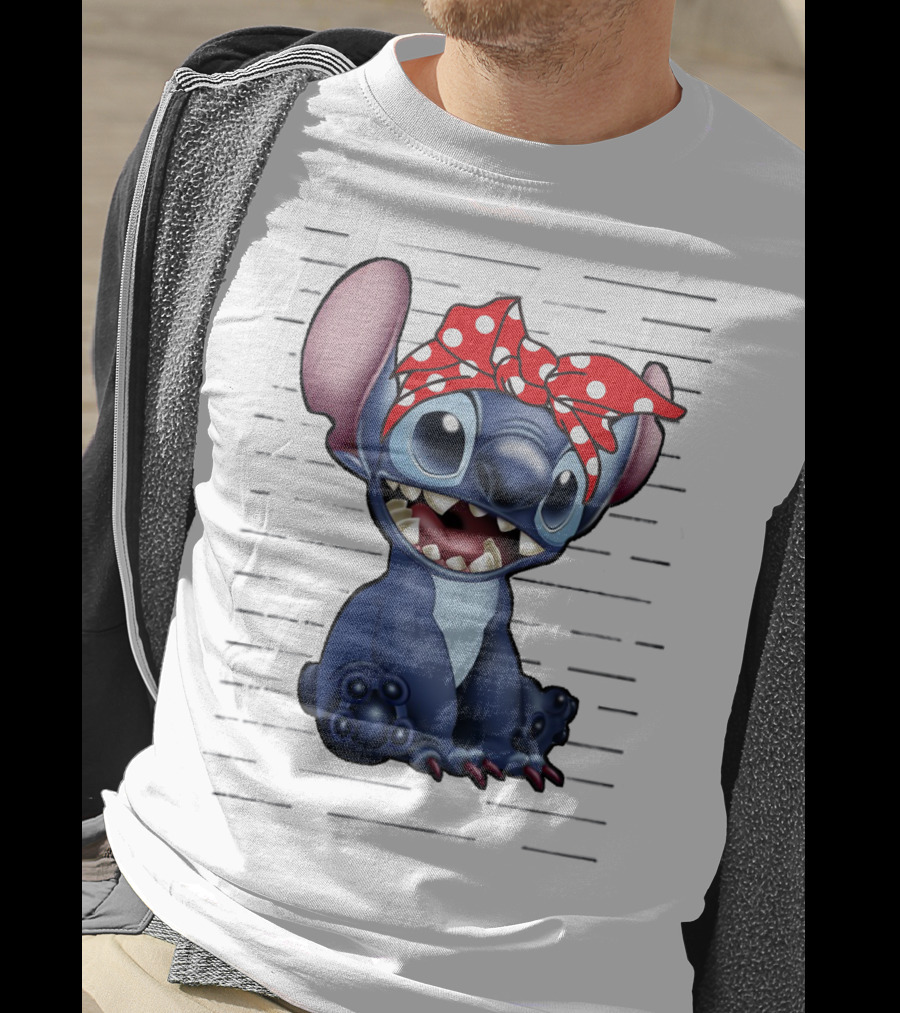 Stitch Disney Character With Red Polka Dot Headband T-Shirt