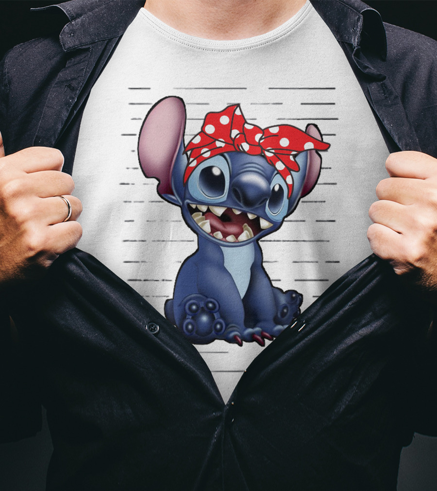 Stitch Disney Character With Red Polka Dot Headband T-Shirt