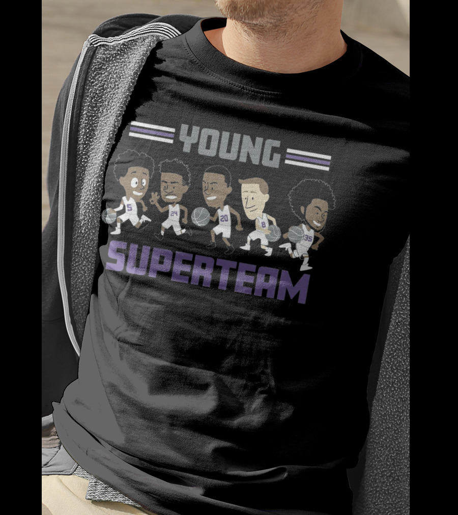 Young Superteam Cartoon Basketball Players With Numbers 5 24 20 8 35 T-Shirt
