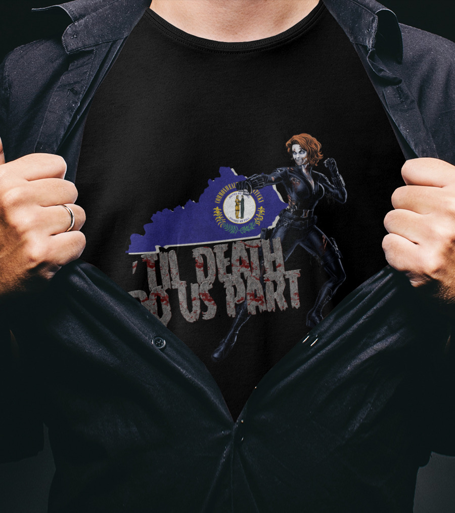 Til Death Do Us Part Black Widow Kentucky State Flag T-Shirt