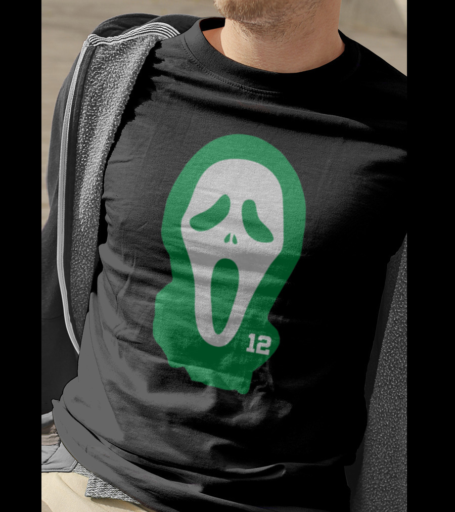 Basketball Team Scary Terry Rozier Scream Mask Number 12 Green T-Shirt