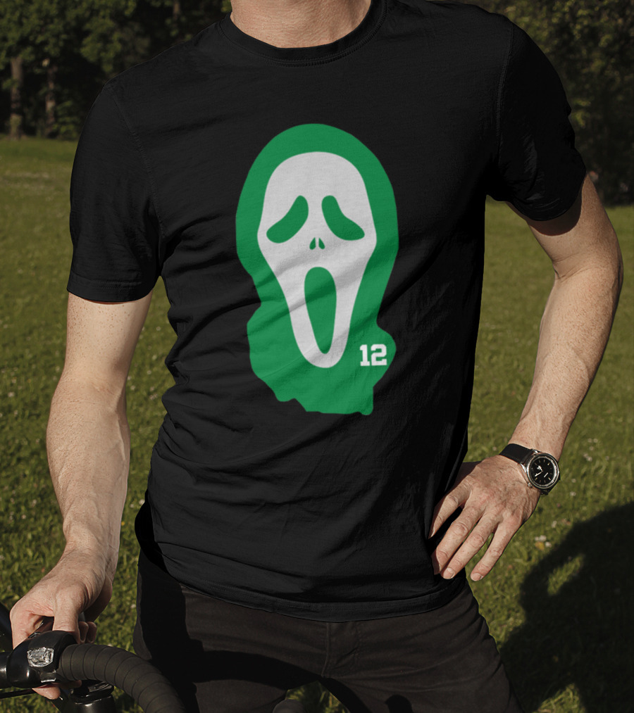 Basketball Team Scary Terry Rozier Scream Mask Number 12 Green T-Shirt