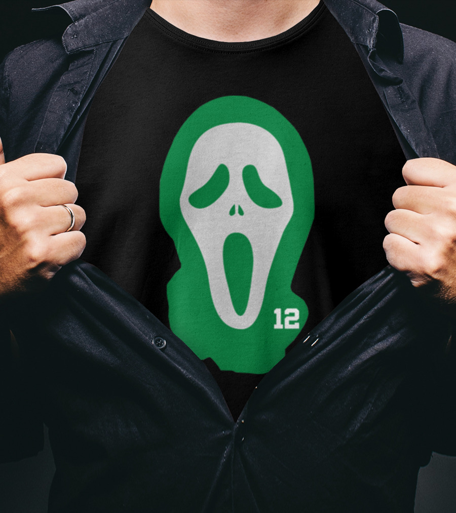 Basketball Team Scary Terry Rozier Scream Mask Number 12 Green T-Shirt