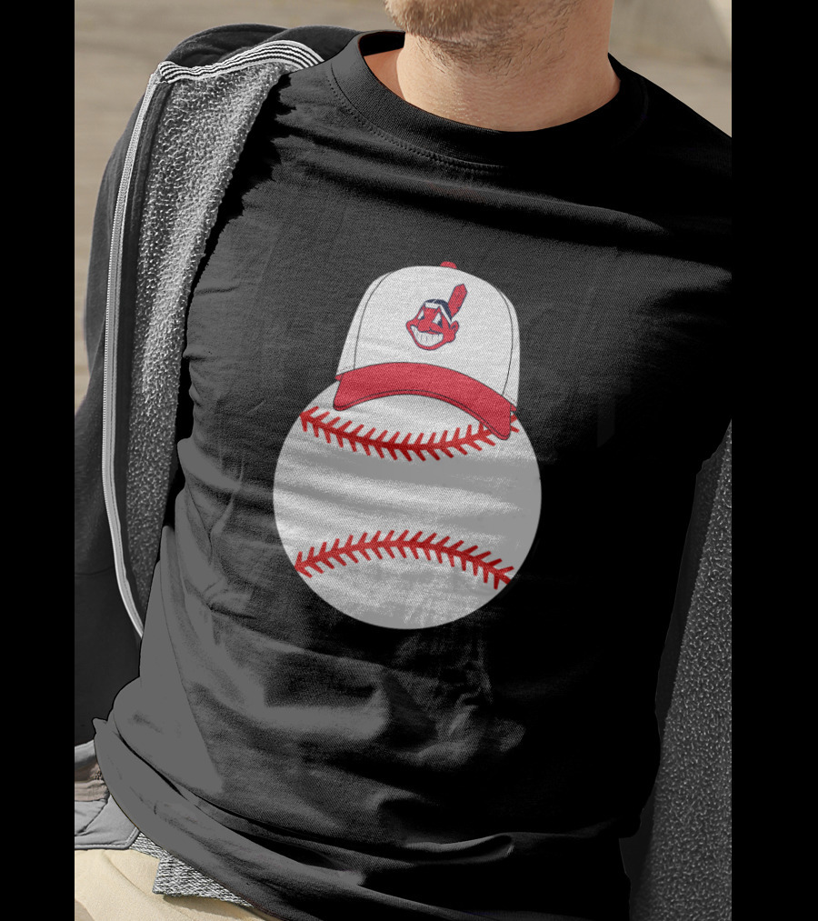 Cleveland Indians Logo On Baseball With Mickey Ears Cap T-Shirt
