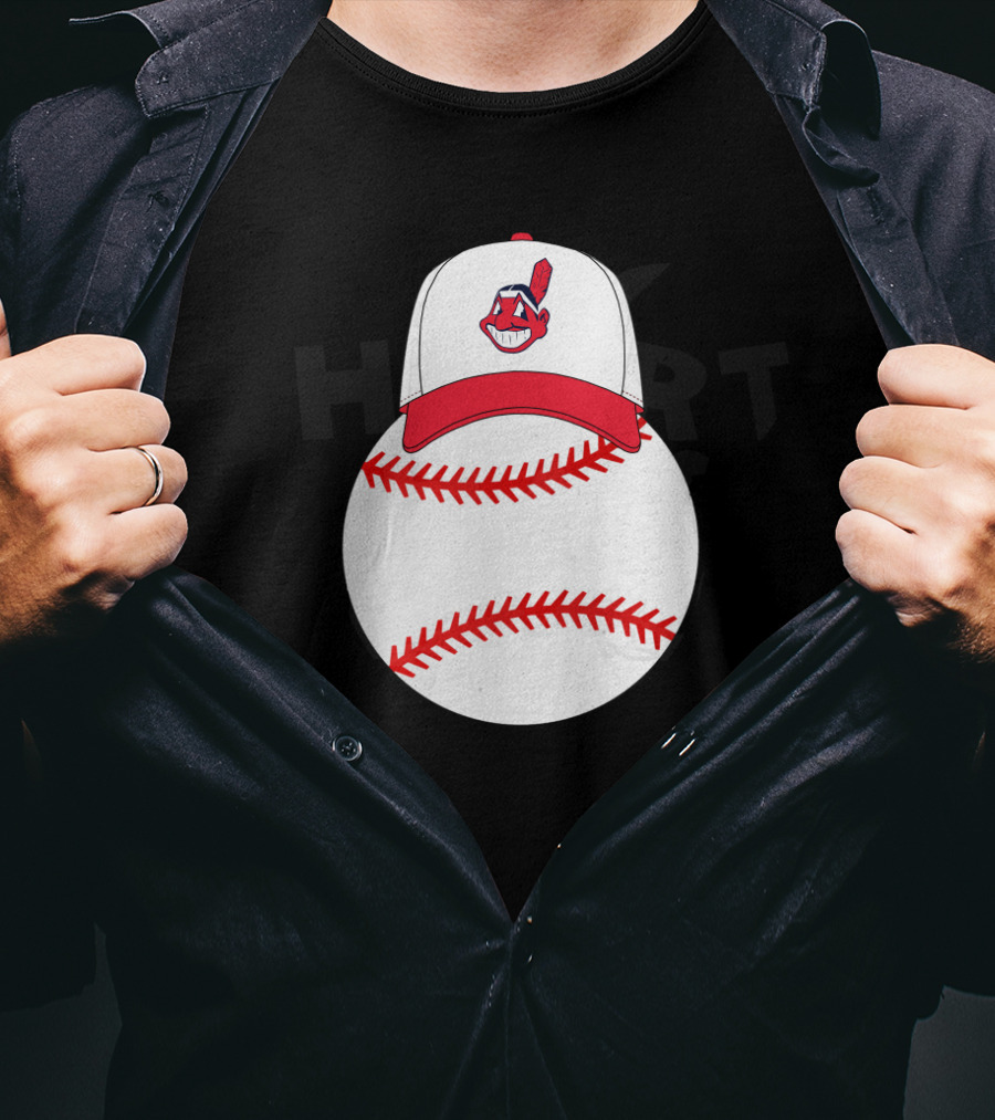 Cleveland Indians Logo On Baseball With Mickey Ears Cap T-Shirt
