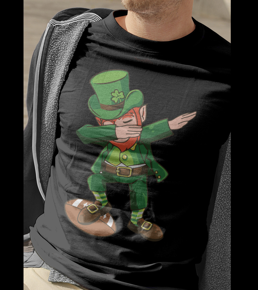 Leprechaun Dabbing On Football With Clover Hat T-Shirt