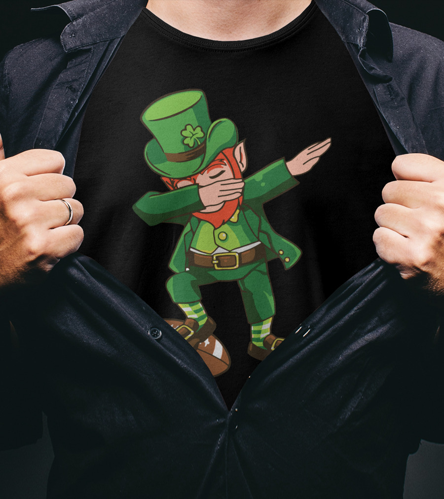 Leprechaun Dabbing On Football With Clover Hat T-Shirt