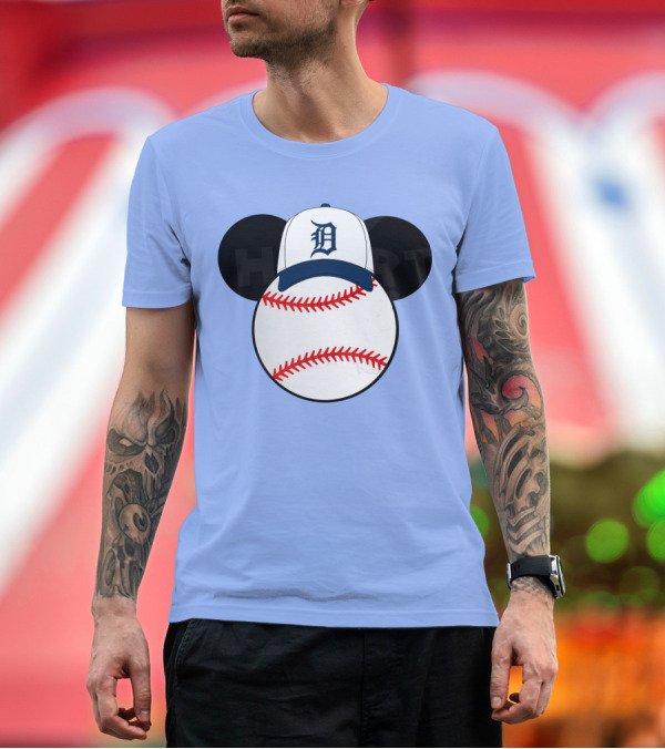 Premium T-Shirt: Detroit Tigers Mickey Mouse Ears Baseball Cap T-Shirt Detroit Tigers Mickey Mouse Ears Baseball Cap T-Shirt