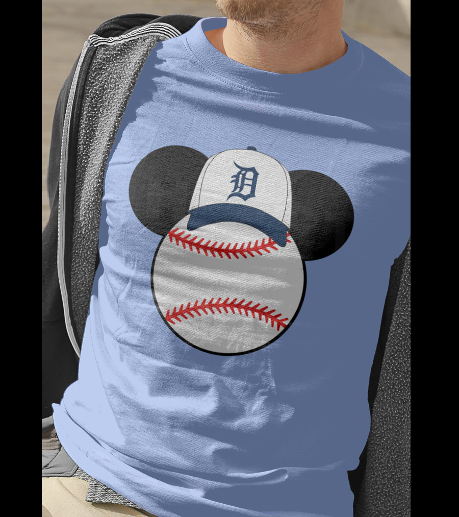 Detroit Tigers Mickey Mouse Ears Baseball Cap Heart Baseballs T-Shirt