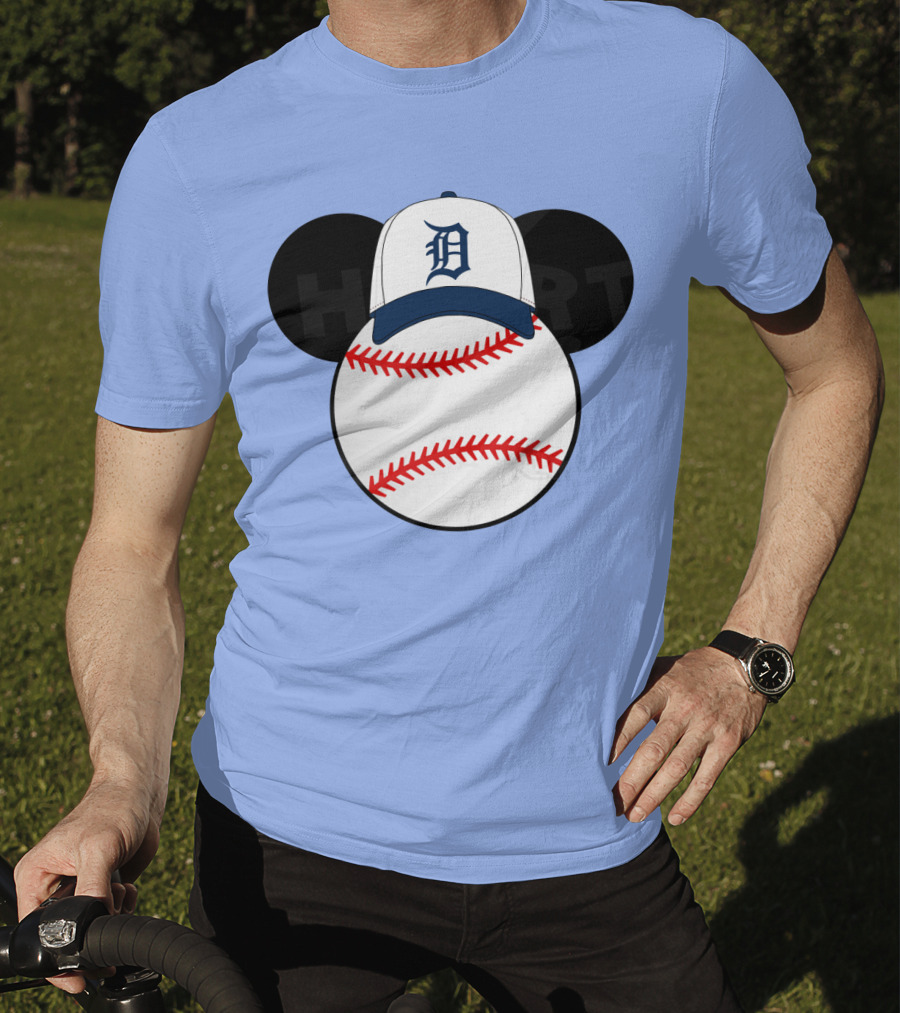 Detroit Tigers Mickey Mouse Ears Baseball Cap Heart Baseballs T-Shirt
