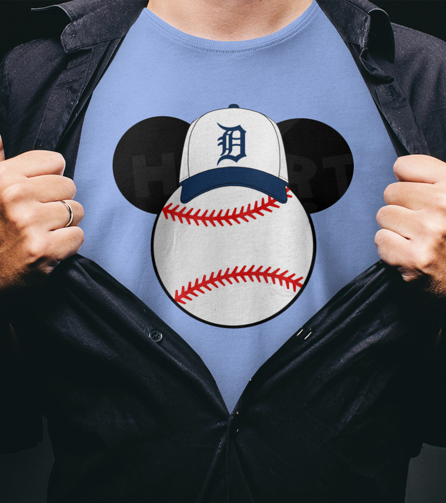 Detroit Tigers Mickey Mouse Ears Baseball Cap Heart Baseballs T-Shirt