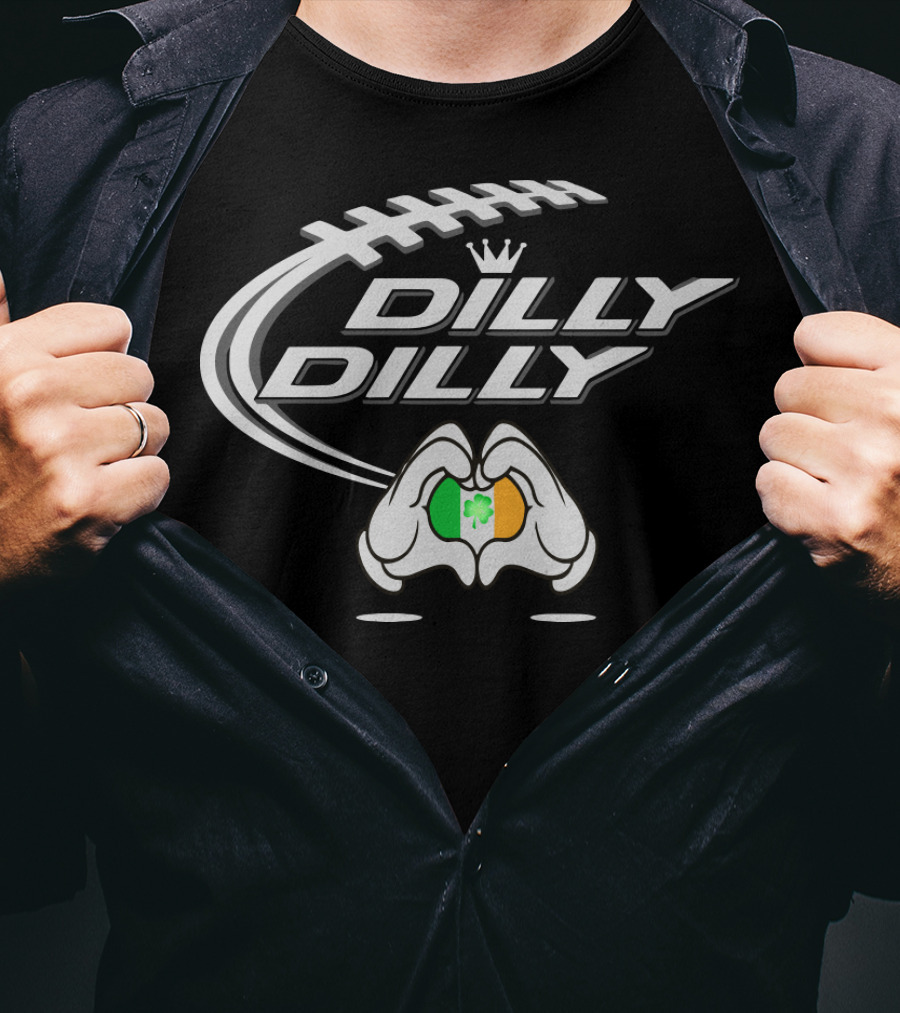 Dilly Dilly St Patrick's Day Irish Football Clover Hand Heart T-Shirt