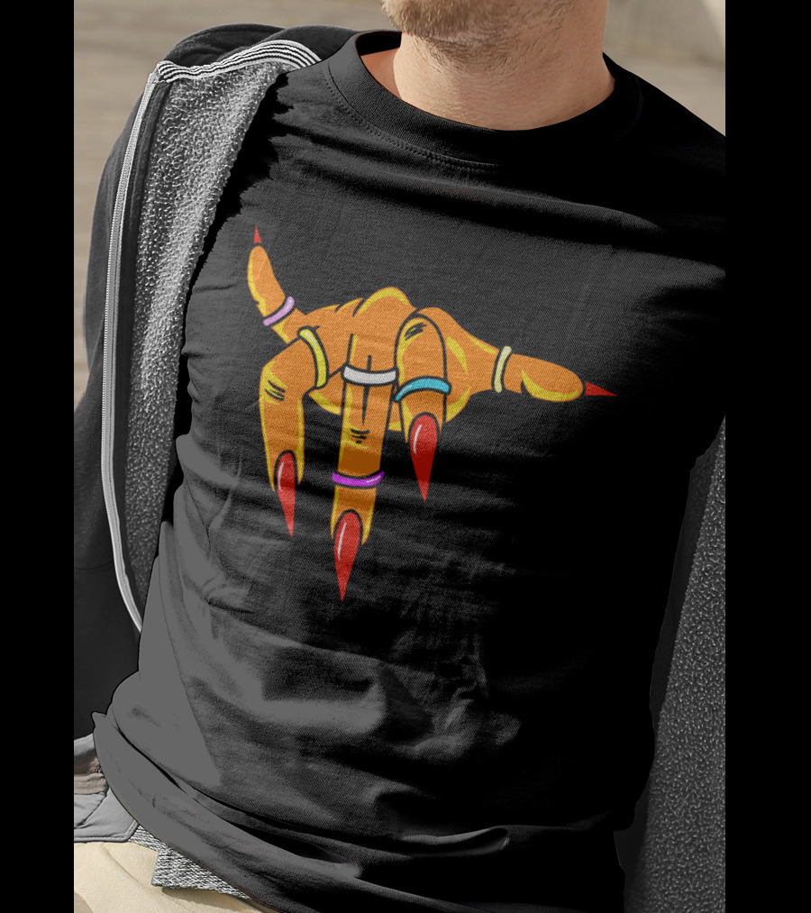 Neon Clawed Hand With Colored Rings Girl Gauntlet T-Shirt