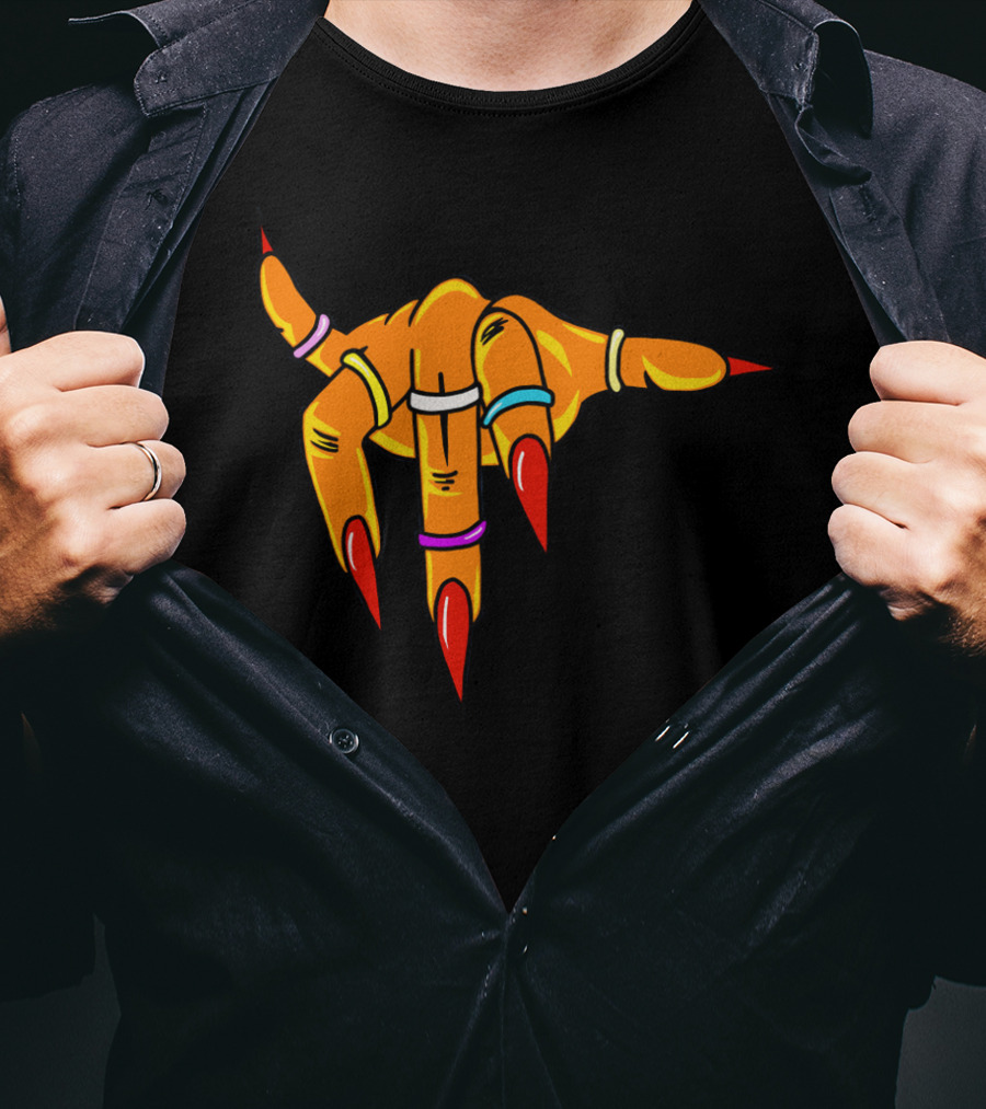 Neon Clawed Hand With Colored Rings Girl Gauntlet T-Shirt