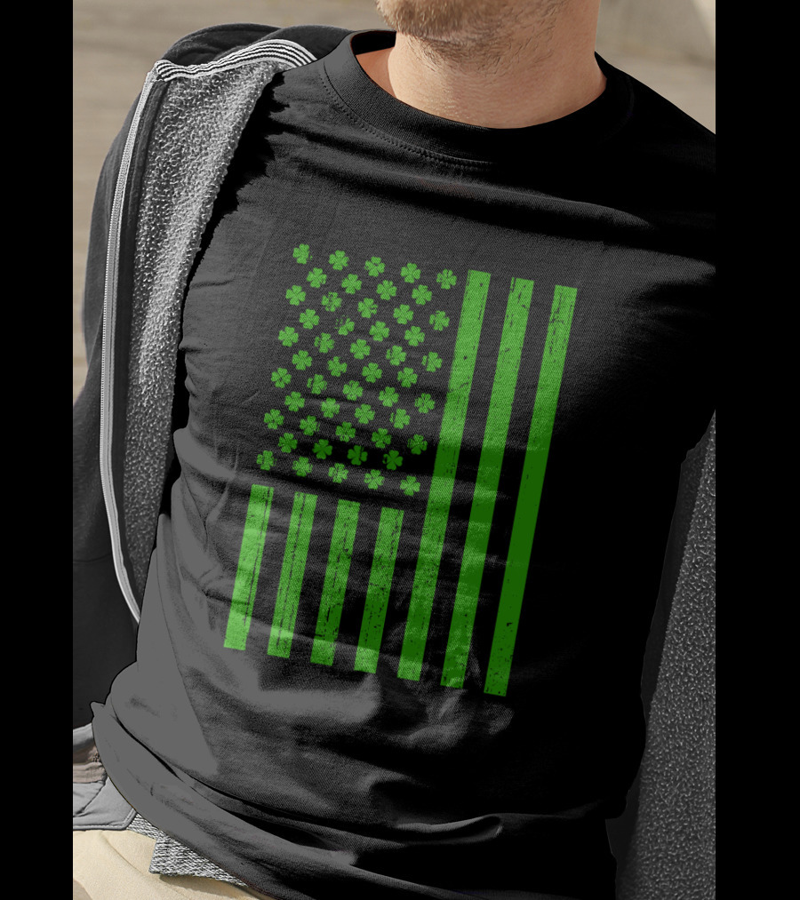 Happy St. Patrick's Day Shamrock American Flag Irish T-Shirt