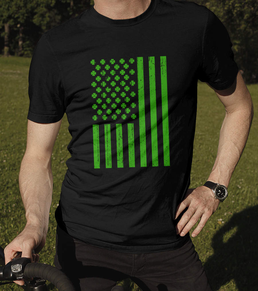 Happy St. Patrick's Day Shamrock American Flag Irish T-Shirt