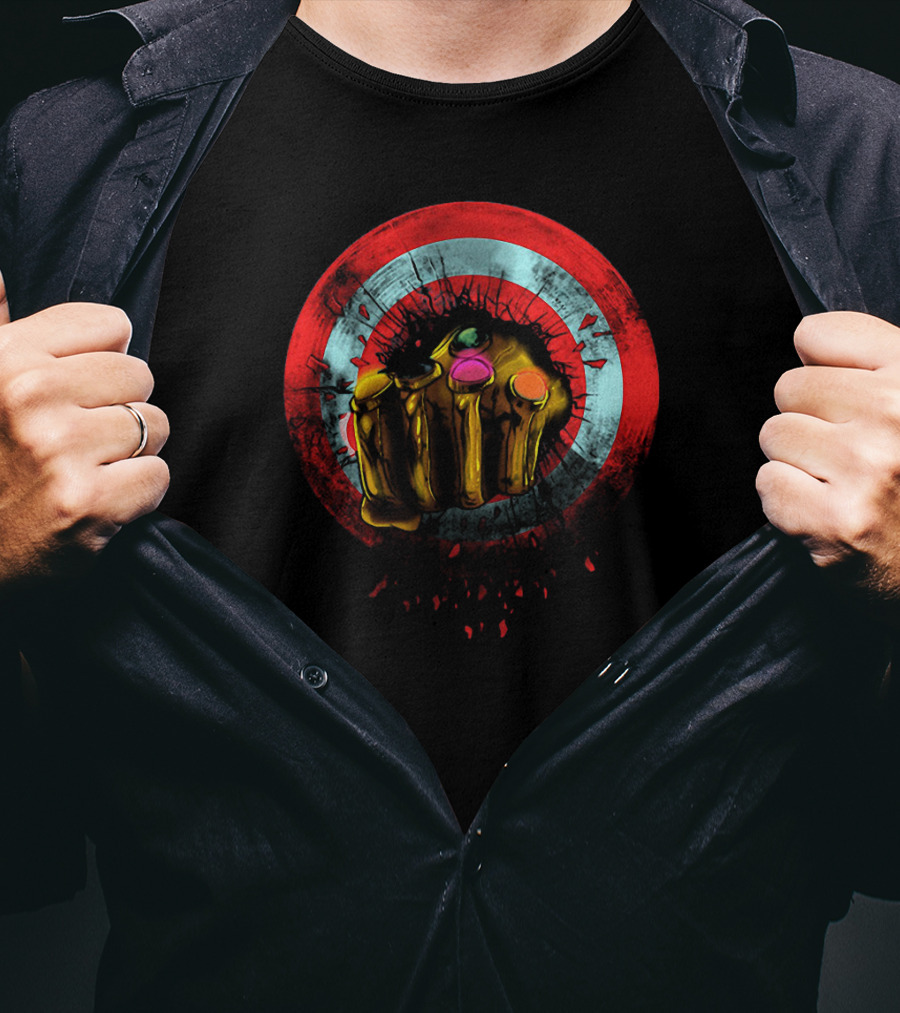 Infinity War Thanos Gauntlet Breaking Captain America Shield T-Shirt