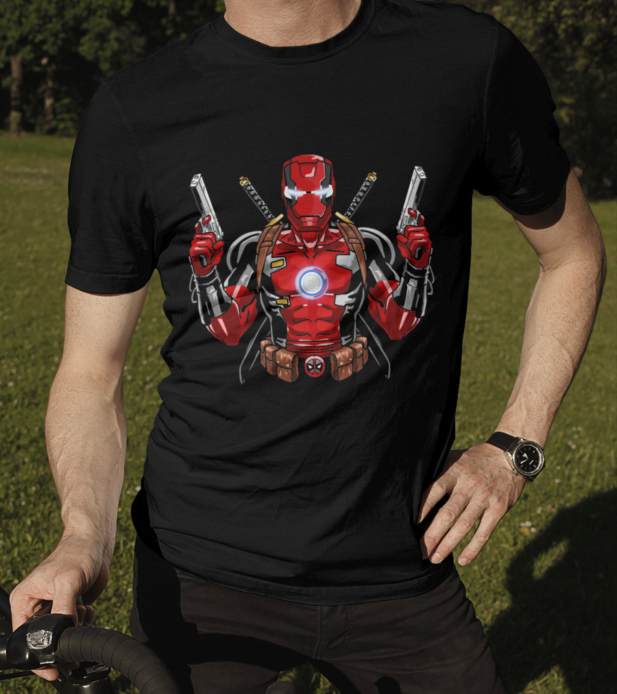Iron Man Deadpool Fusion With Dual Guns And Katanas T-Shirt