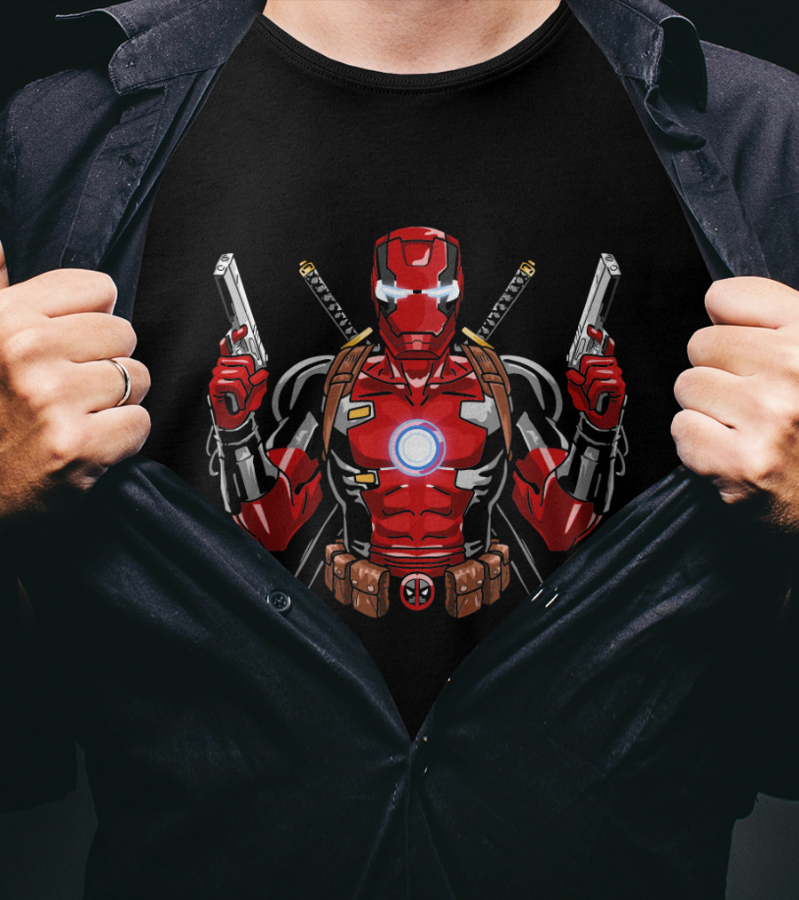 Iron Man Deadpool Fusion With Dual Guns And Katanas T-Shirt