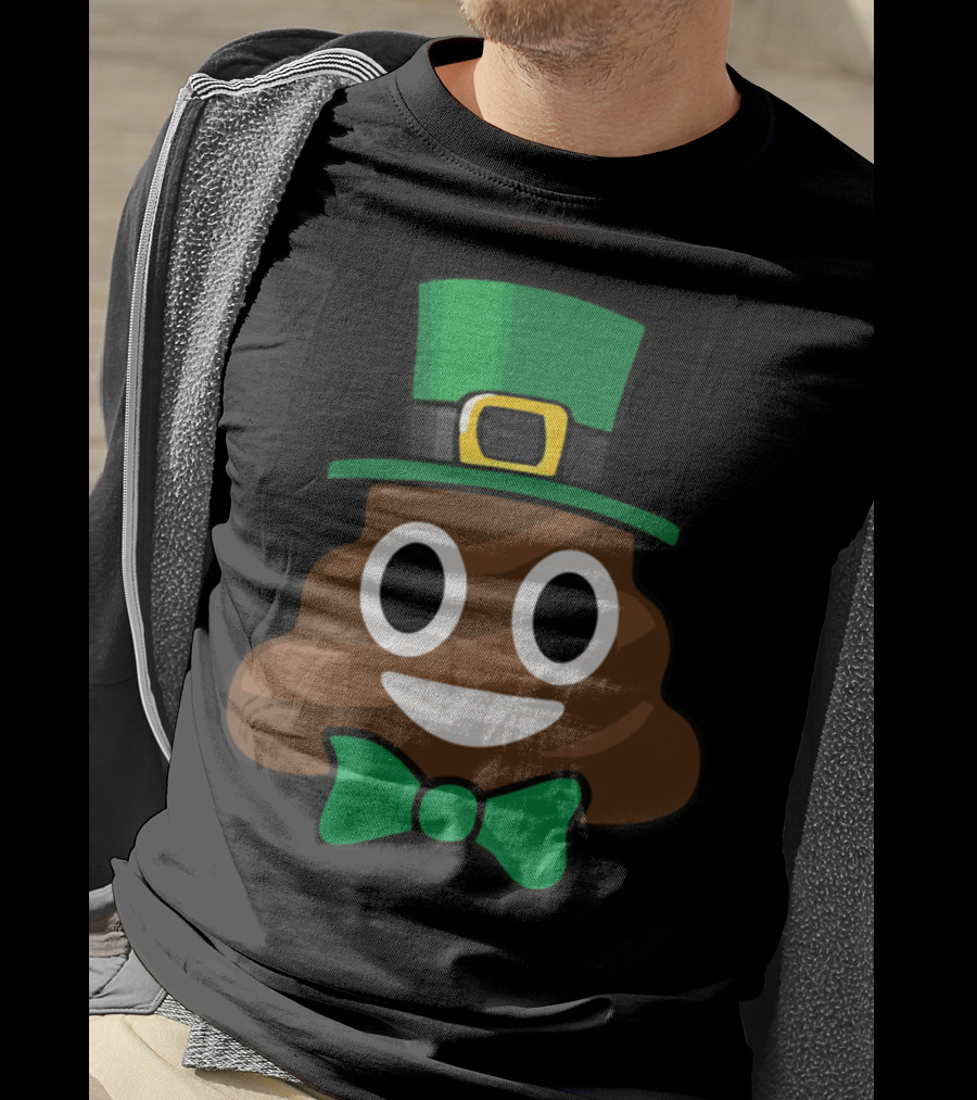 Leprechaun Poop Emoji With Green Bow Tie Funny St Patricks Day T-Shirt