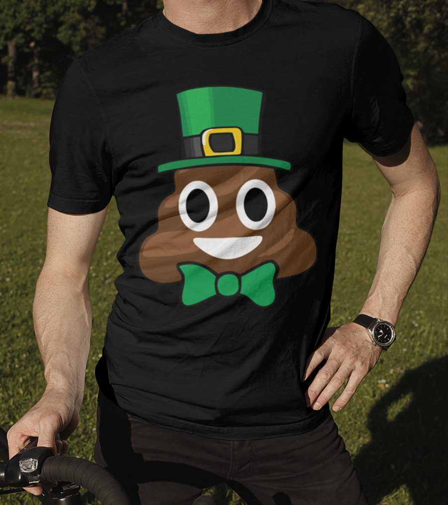 Leprechaun Poop Emoji With Green Bow Tie Funny St Patricks Day T-Shirt
