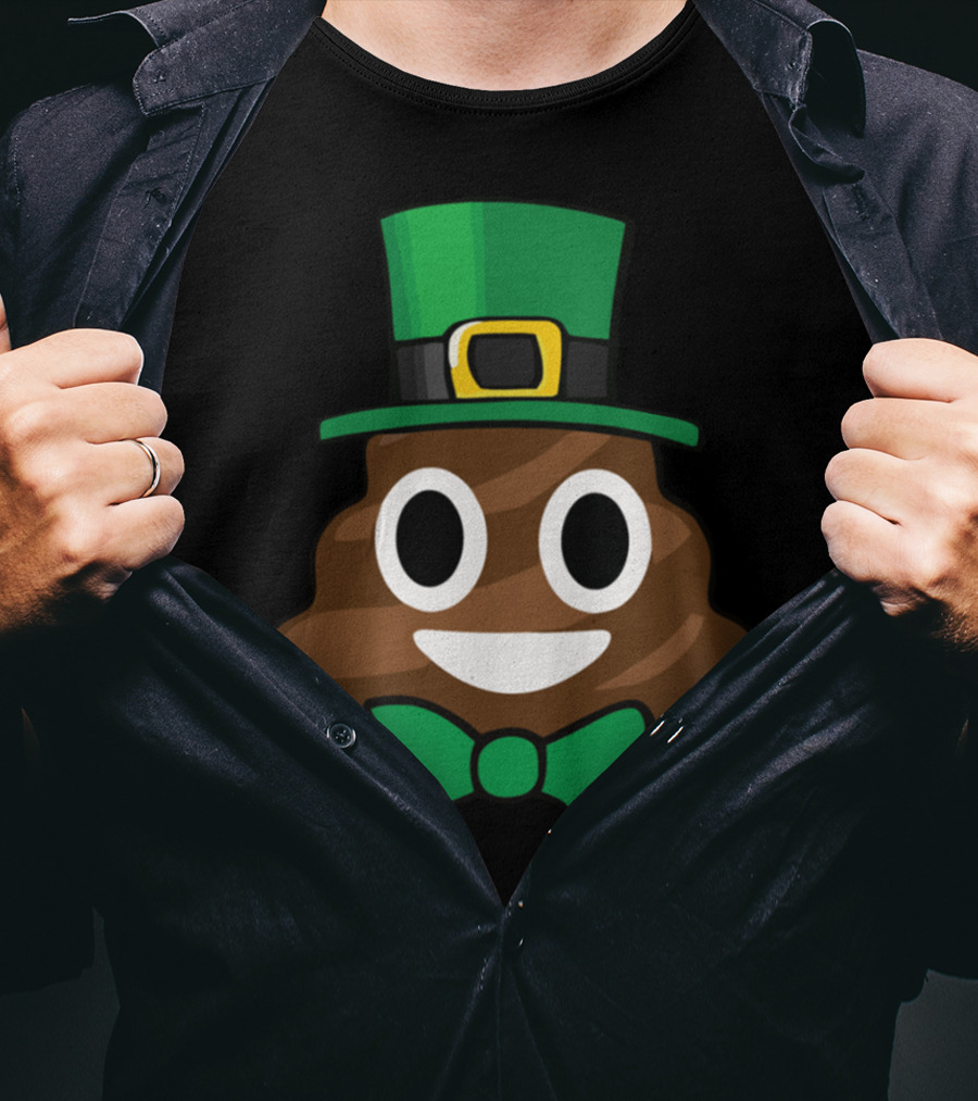 Leprechaun Poop Emoji With Green Bow Tie Funny St Patricks Day T-Shirt