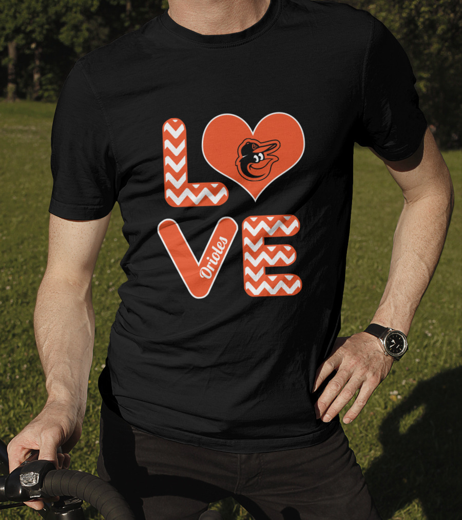 Love Orioles Heart Chevron Pattern Baseball Fans Baltimore T-Shirt