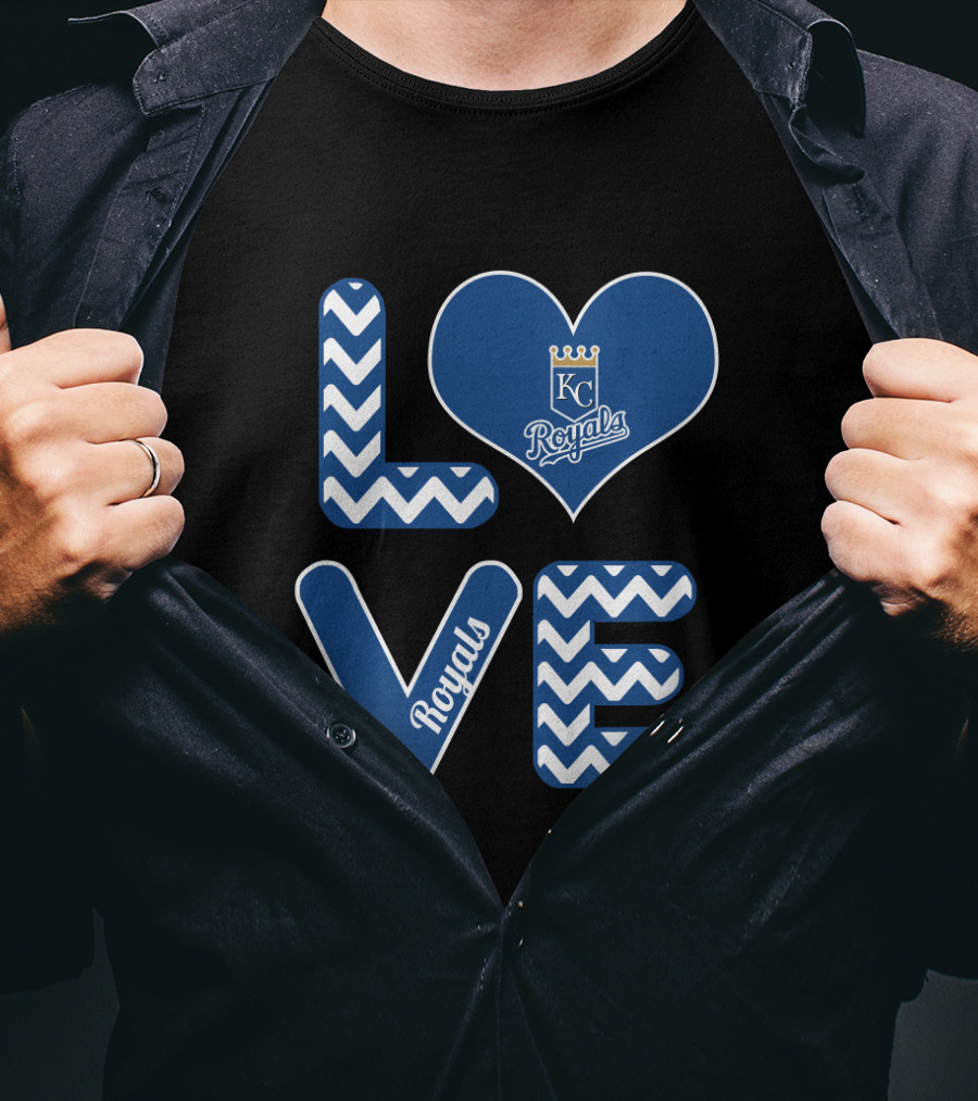 Kansas City Royals Love Heart Chevron Fans Baseball T-Shirt