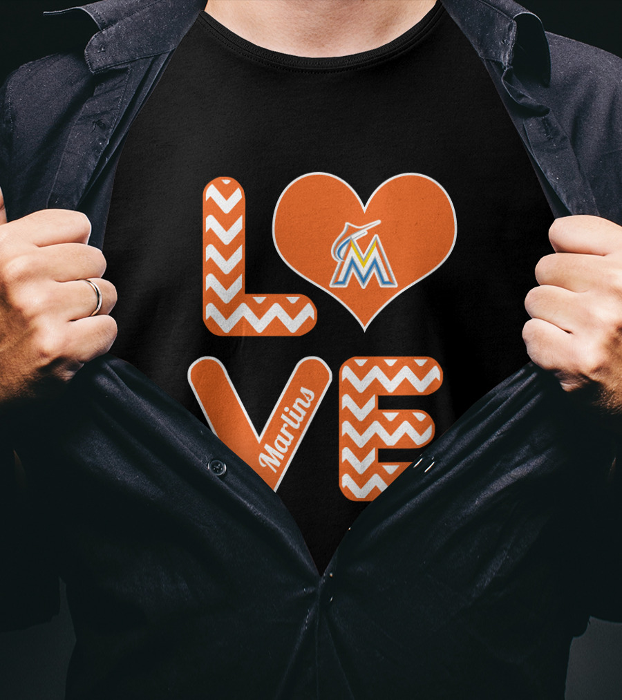 Love Marlins Heart Pattern Miami Baseball Fans T-Shirt
