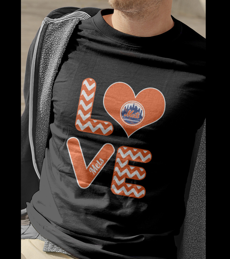 Love New York Mets Chevron Heart Logo Fans Baseball T-Shirt