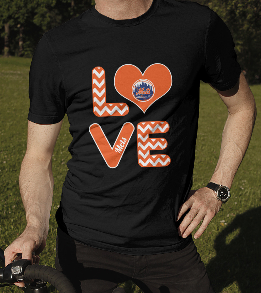 Love New York Mets Chevron Heart Logo Fans Baseball T-Shirt