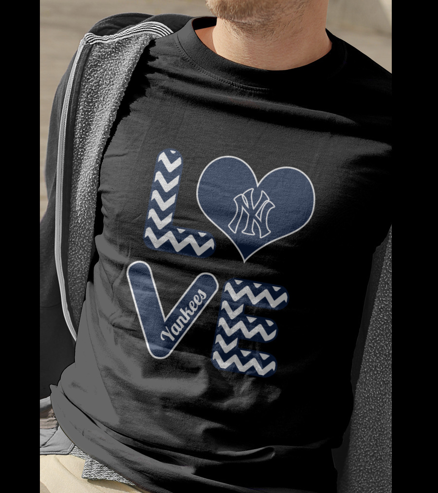 Love For New York Yankees Baseball Fans With Iconic Heart And Chevron T-Shirt