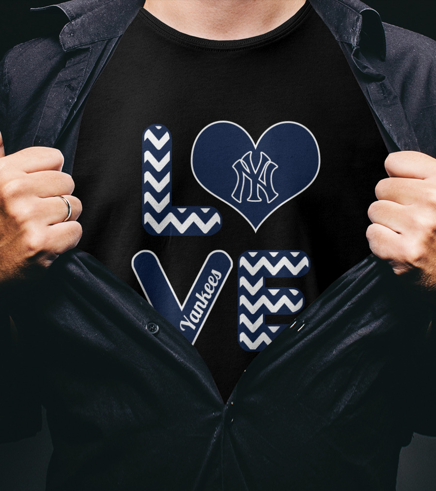 Love For New York Yankees Baseball Fans With Iconic Heart And Chevron T-Shirt