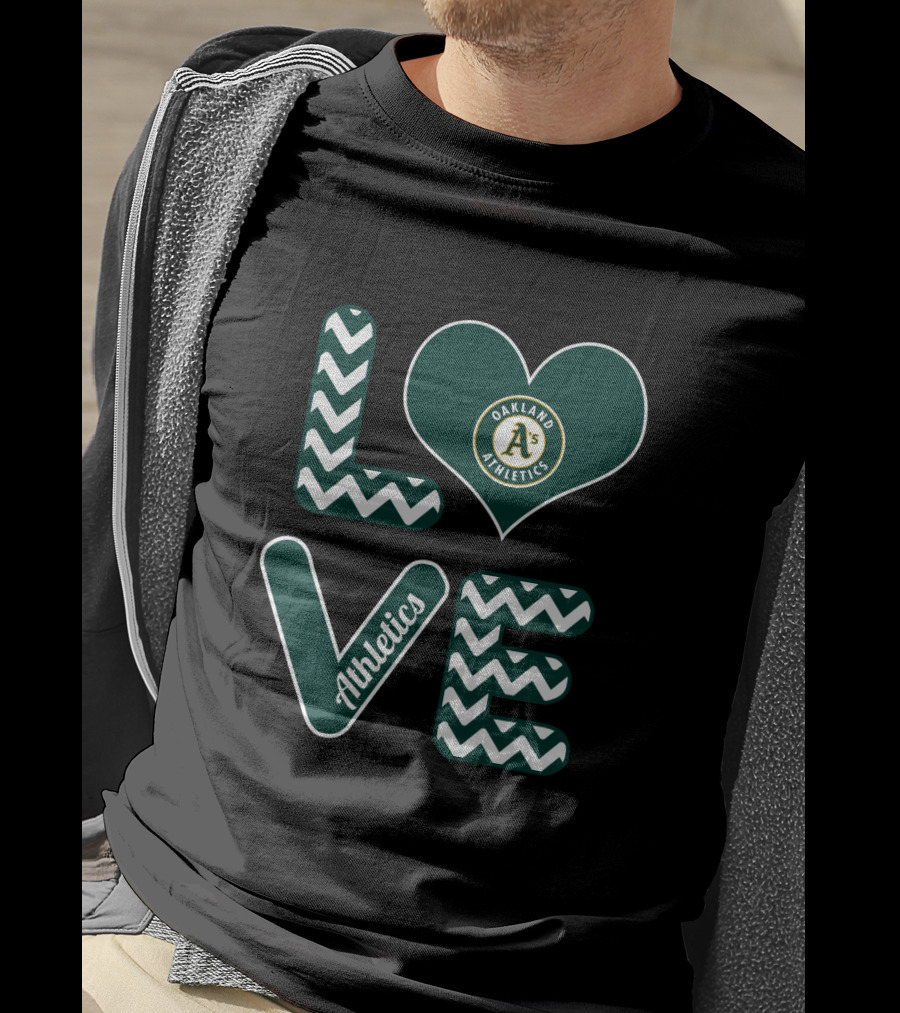Oakland Athletics Baseball Fan Love With Heart And Chevron T-Shirt