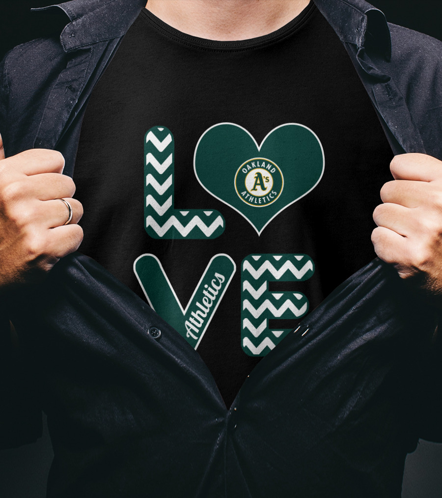 Oakland Athletics Baseball Fan Love With Heart And Chevron T-Shirt