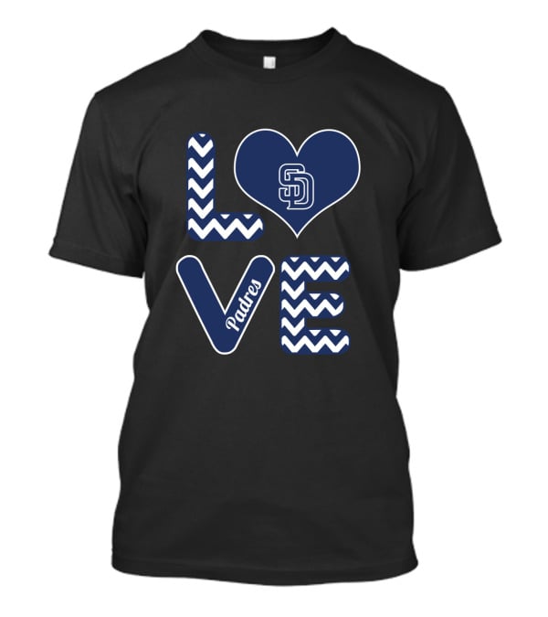 Love San Diego Padres Fans Baseball Chevron Heart T-Shirt