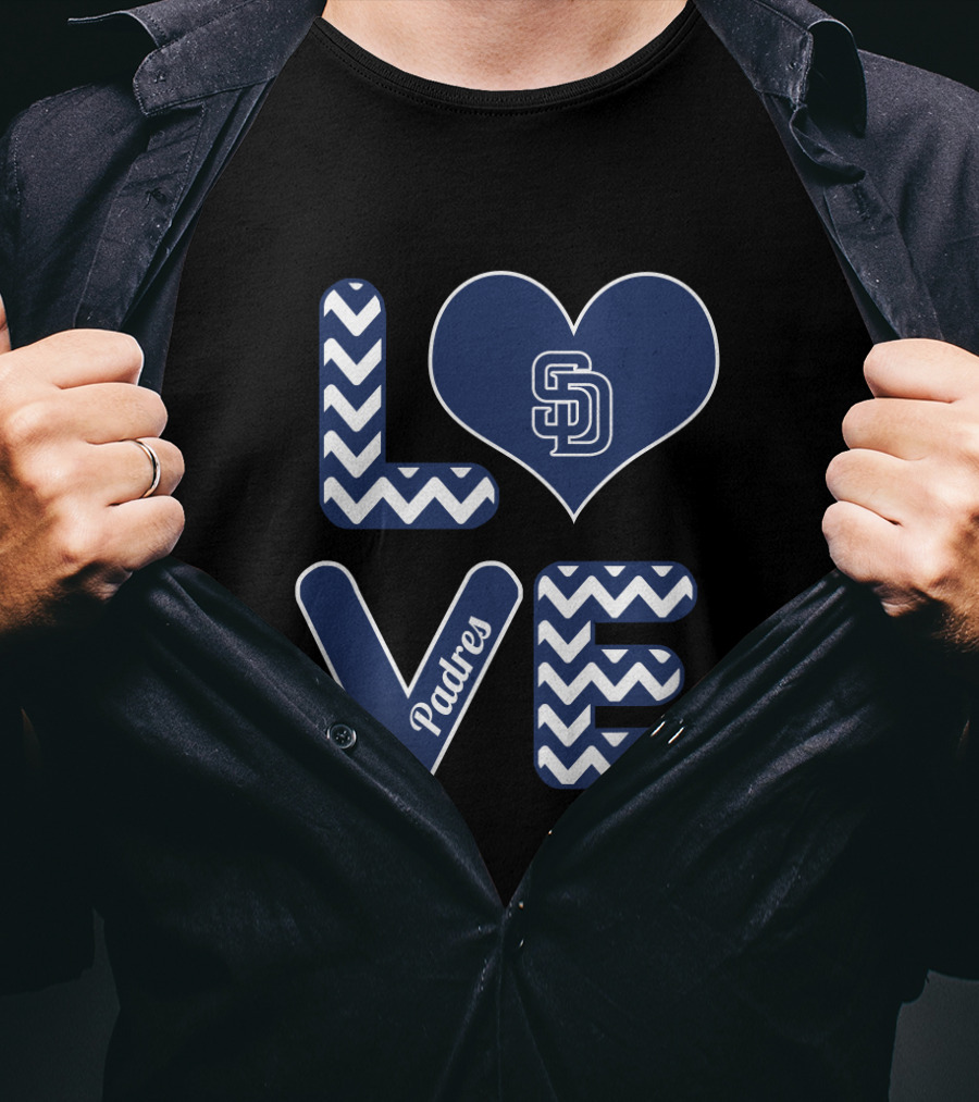 Love San Diego Padres Fans Baseball Chevron Heart T-Shirt