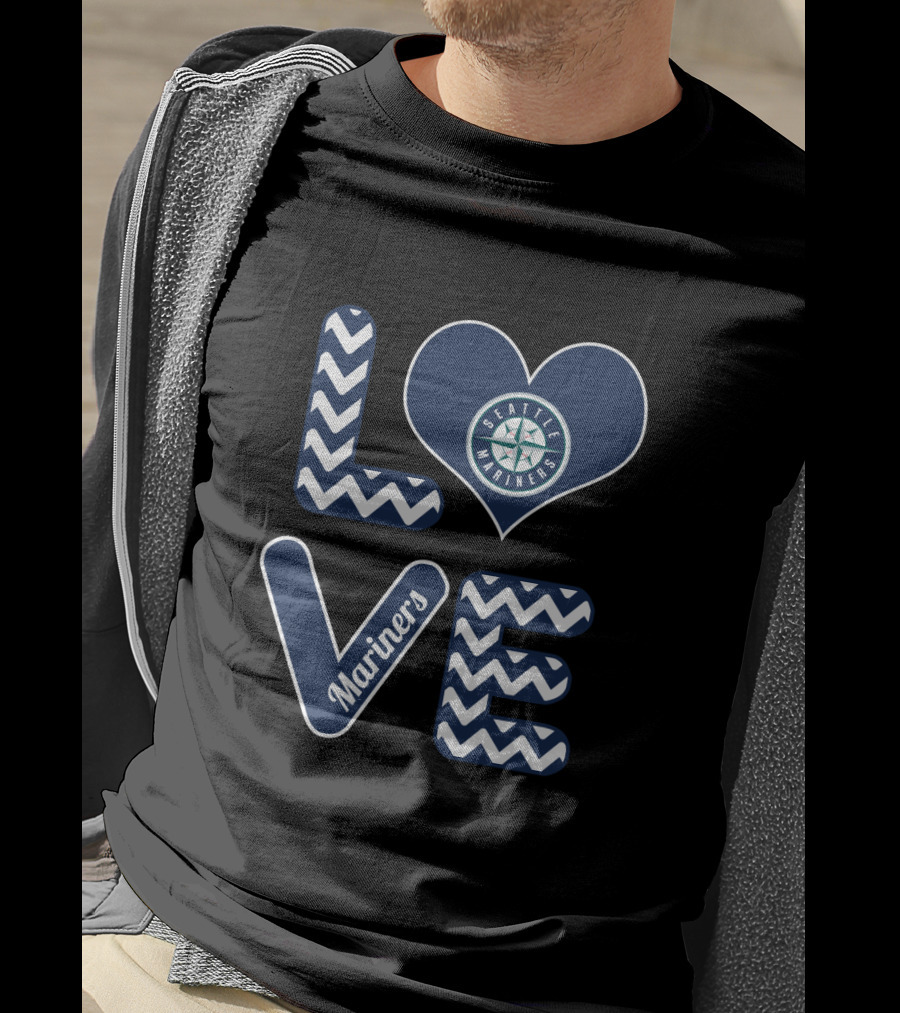 Love Seattle Mariners Fans Baseball Chevron Heart Mariners T-Shirt