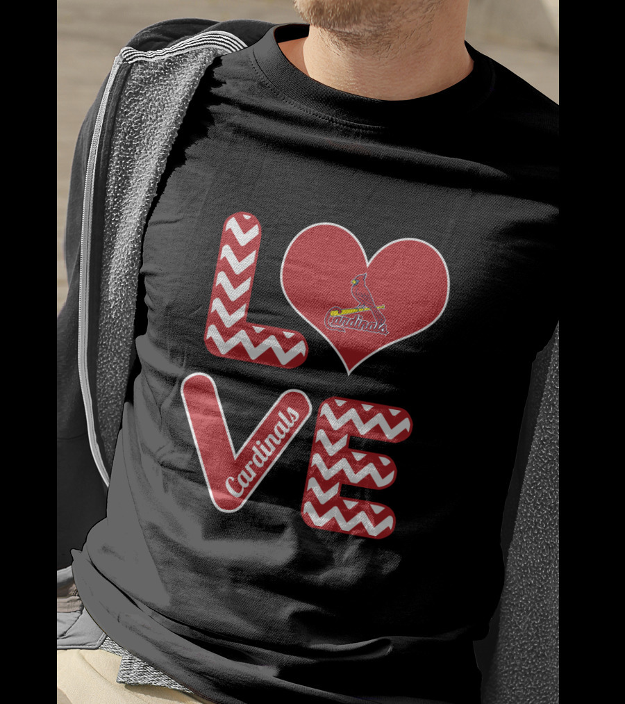 Love Cardinals Baseball Fans St Louis Zigzag Heart T-Shirt