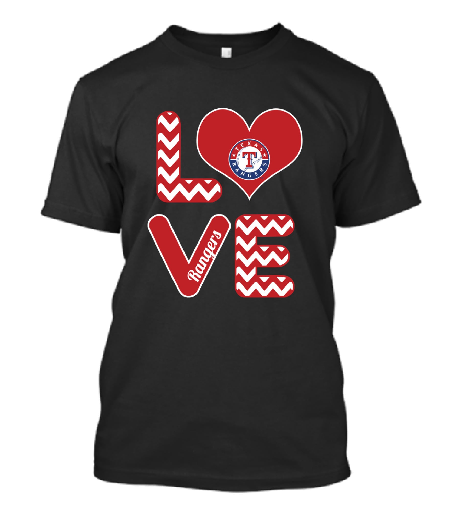 Texas Rangers Love Heart Design Fans Baseball Chevron T-Shirt