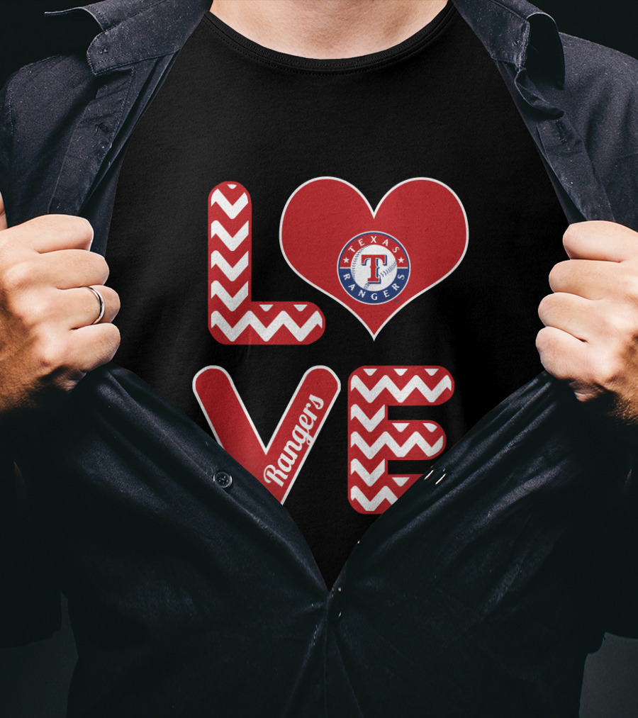 Texas Rangers Love Heart Design Fans Baseball Chevron T-Shirt
