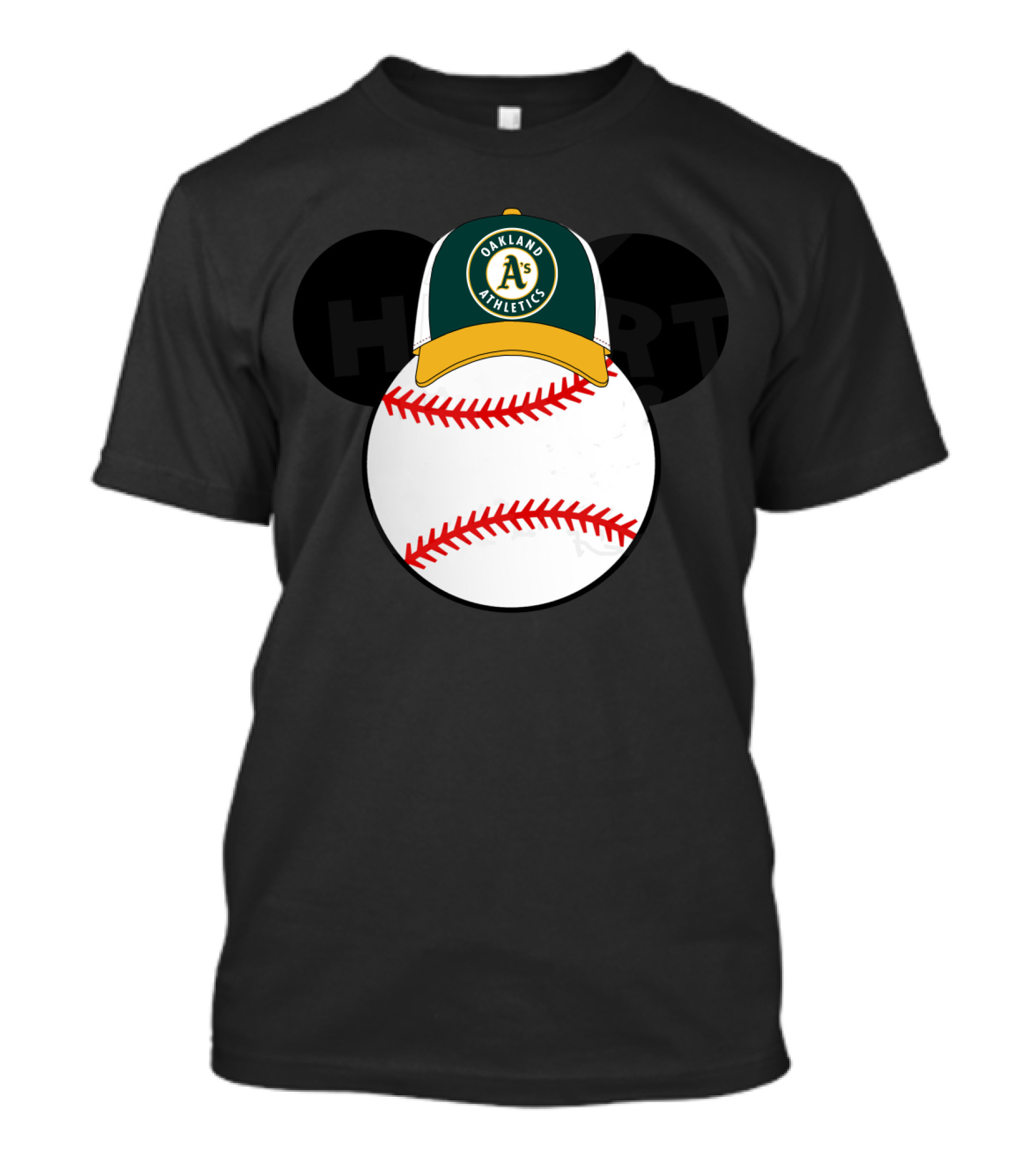 Oakland Athletics Baseball With Mickey Mouse Ears Hat T-Shirt